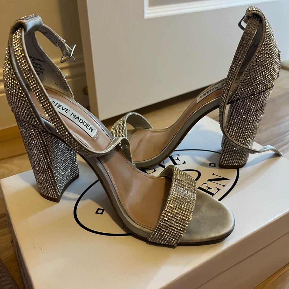 Steve Madden Silver Glitter Block Heel Sandals